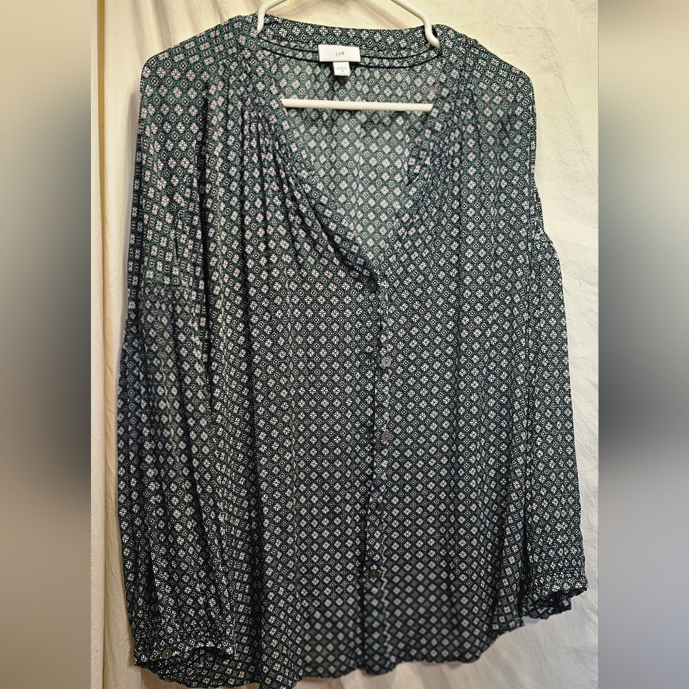 J. Jill Blue and White Patterned Blouse